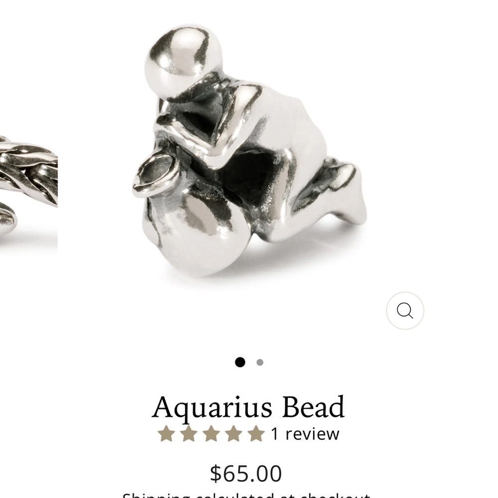 Trollbeads Silver Aquarius Charm Zodiac Bead Water bearer